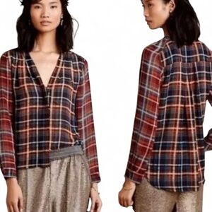 Anthropologie Plaid Blouse in Red and Blue